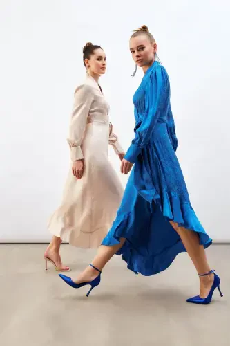 Jacquard Asymmetric Dress Sax Blue - 1