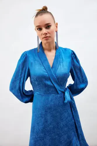 Jacquard Asymmetric Dress Sax Blue - 5