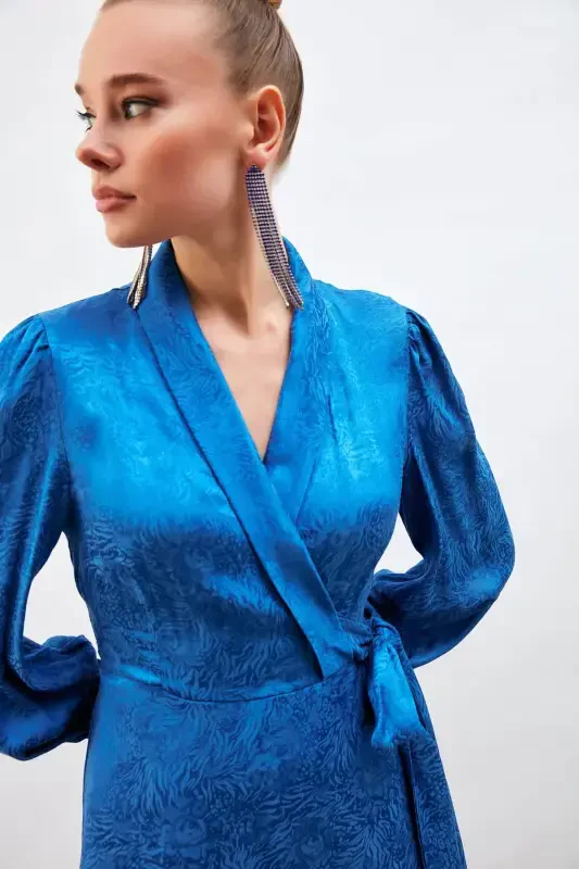 Jacquard Asymmetric Dress Sax Blue - 6