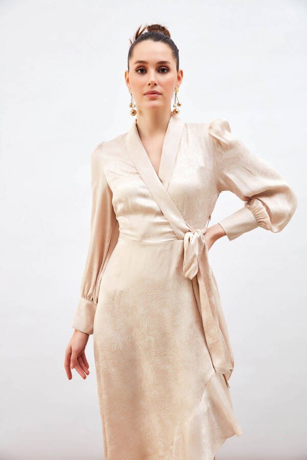 Jacquard Asymmetrical Dress - Beige - 3