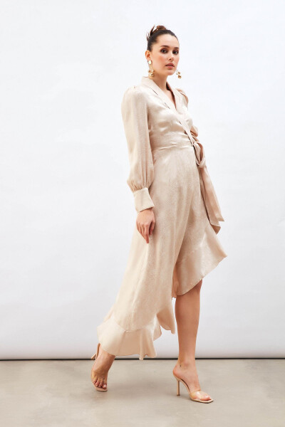 Jacquard Asymmetrical Dress - Beige - 4