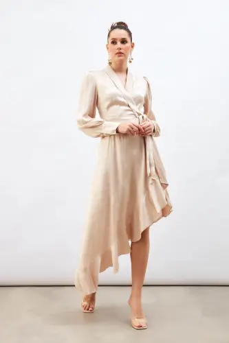 Jacquard Asymmetrical Dress - Beige 