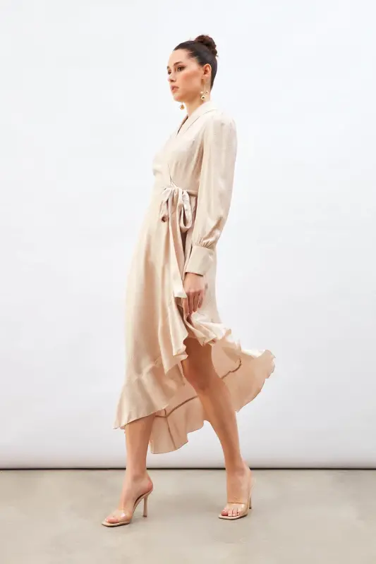 Jacquard Asymmetrical Dress - Beige - 8