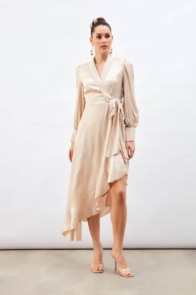 Jacquard Asymmetrical Dress - Beige - 13