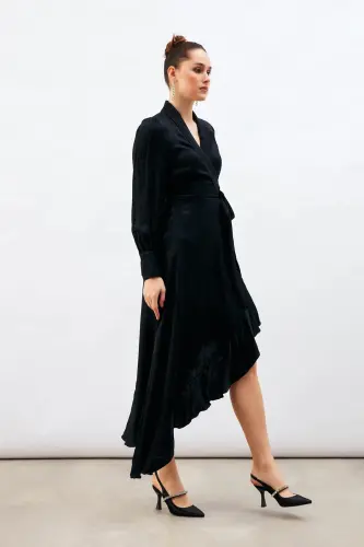 Jacquard Asymmetrical Dress - Black - 4