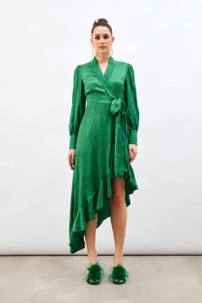 Jacquard Asymmetrical Dress - Green - 3