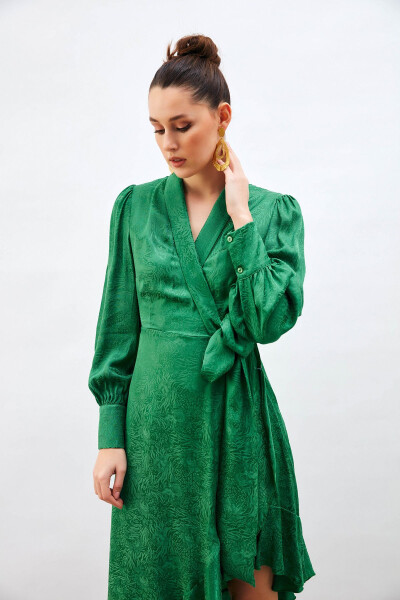 Jacquard Asymmetrical Dress - Green - 5