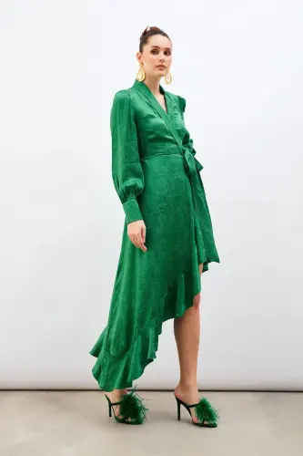 Jacquard Asymmetrical Dress - Green 