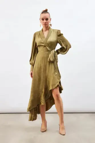 Jacquard Asymmetrical Dress - Khaki - 4