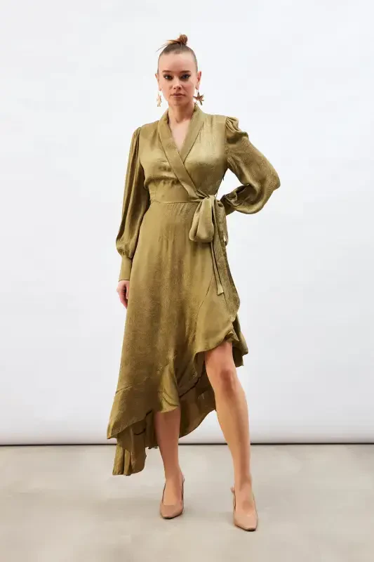Jacquard Asymmetrical Dress - Khaki - 4