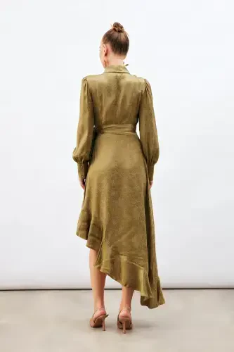 Jacquard Asymmetrical Dress - Khaki - 7