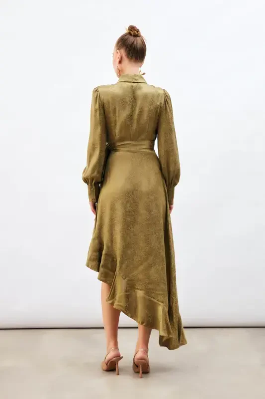 Jacquard Asymmetrical Dress - Khaki - 7