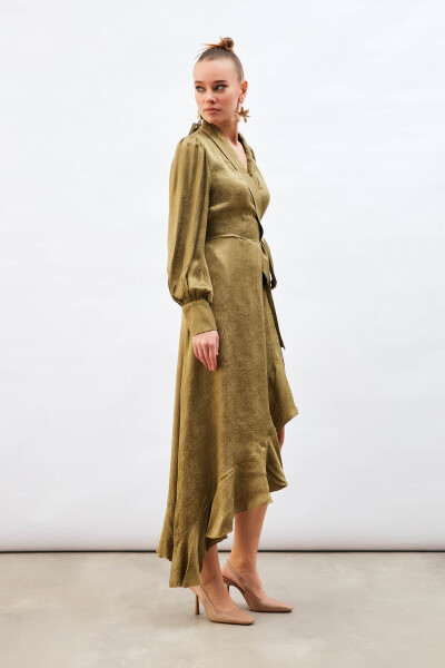 Jacquard Asymmetrical Dress - Khaki - 10