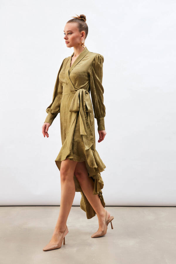 Jacquard Asymmetrical Dress - Khaki - 11