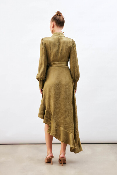 Jacquard Asymmetrical Dress - Khaki - 14