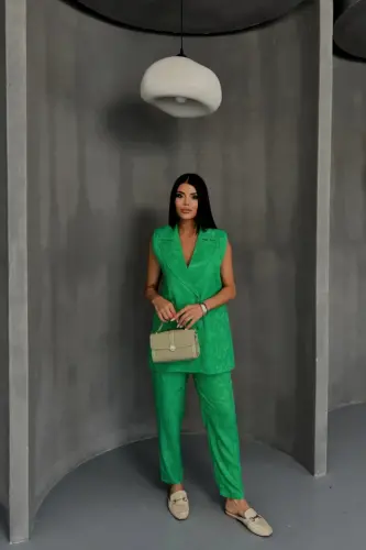 JACQUARD FABRIC VEST - PANTS SUIT - Green - BÜYÜKBEDENIZ (1)