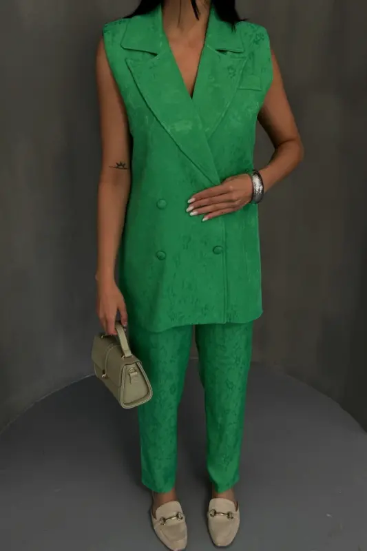 JACQUARD FABRIC VEST - PANTS SUIT - Green - 3