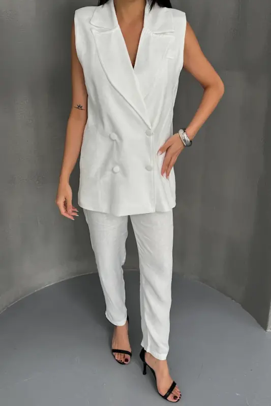 JACQUARD FABRIC VEST - PANTS SUIT - White - 4