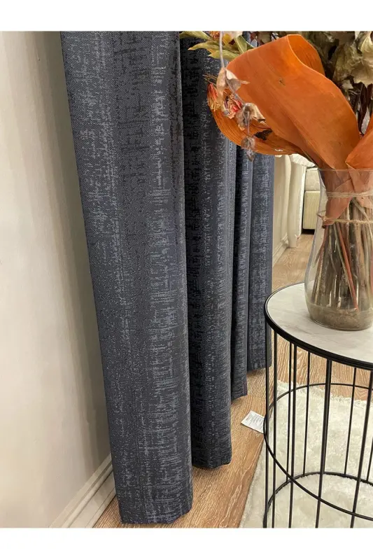 Jacquard Ground Self-Patterned 1/2.5 Pleated Curtain - Anthracite Gray-Anthracite - BRILLANT