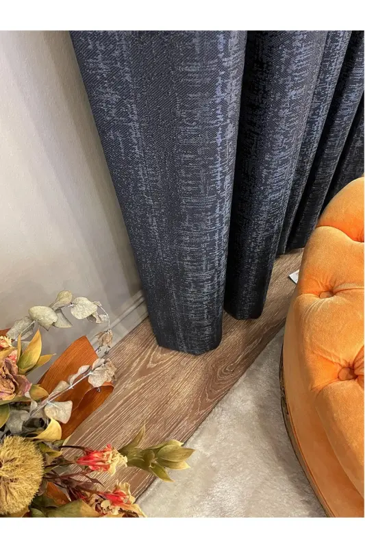 Jacquard Ground Self-Patterned 1/2.5 Pleated Curtain - Anthracite Gray-Anthracite - 2