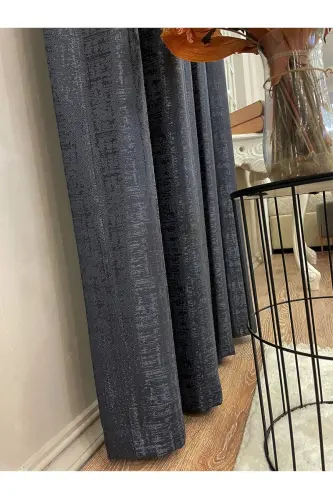 Jacquard Ground Self-Patterned 1/2.5 Pleated Curtain - Anthracite Gray-Anthracite - 3