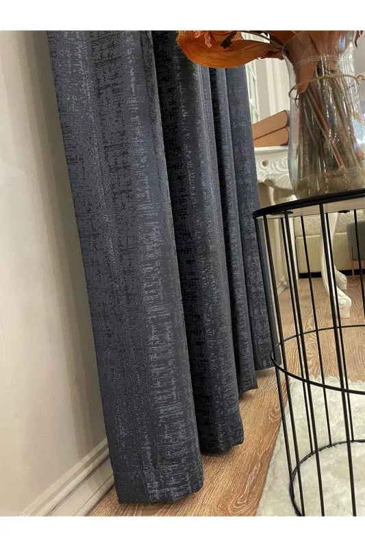 Jacquard Ground Self-Patterned 1/2.5 Pleated Curtain - Anthracite Gray-Anthracite - 3