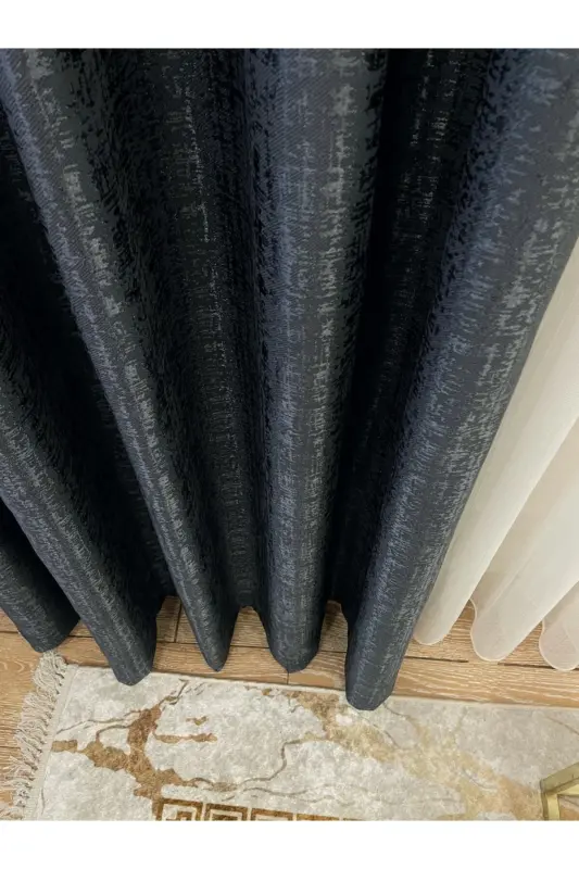 Jacquard Ground Self-Patterned 1/2.5 Pleated Curtain - Anthracite Gray-Anthracite - 4