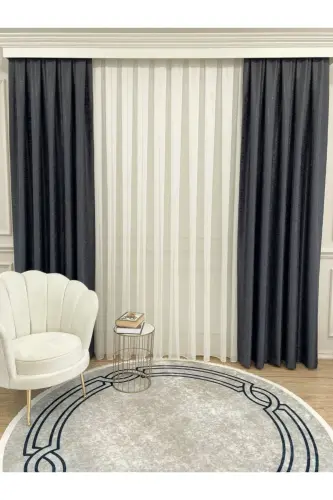 Jacquard Ground Self-Patterned 1/2.5 Pleated Curtain - Anthracite Gray-Anthracite - 5