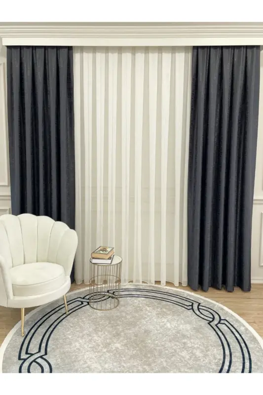 Jacquard Ground Self-Patterned 1/2.5 Pleated Curtain - Anthracite Gray-Anthracite - 5