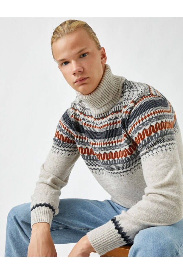 Jacquard Neck Sweater - 1