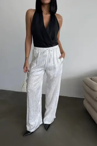 JACQUARD SATIN TROUSERS - White - BÜYÜKBEDENIZ (1)