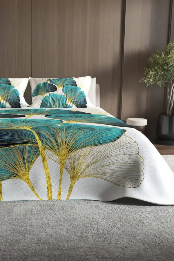 Jacquard Woven Cotton 3D Digital Print Water Flowers Quilt Set - 3