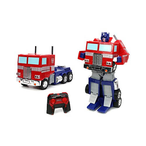 Jada Toys - Transformers Optimus Prime Konvertatsiya qiluvchi RC Avtomobil - Bolalar o'yinchoq sovg'asi - Yuk mashinasidan robotga o'zgarish - Chiroqlar va tovushlar - To'liq funksiyali masofadan boshqarish pulti - 13' Uzun - 1