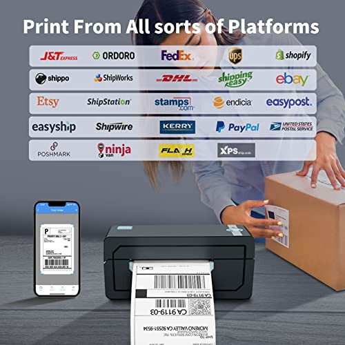 JADENS Bluetooth Thermal Shipping Label Printer - Wireless 4x6 Shipping Label Printer, Compatible with Android&iPhone and Windows, Widely Used for Ebay, Modazone, Shopify, Etsy, USPS - 22