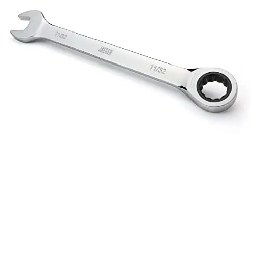 Jaeger 11/32 Inch Ratchet Combination Wrench with 90-Tooth Ratcheting Precision and Hardened, Polished Steel for Projects with Tight Spaces - JAEGER