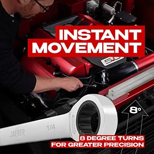 Jaeger 1/4 dyuymli tishli kalit, 8° tishli aniqlik va qattiqlashtirilgan, jilolangan po'latdan tor joylar bilan loyihalar uchun - 4