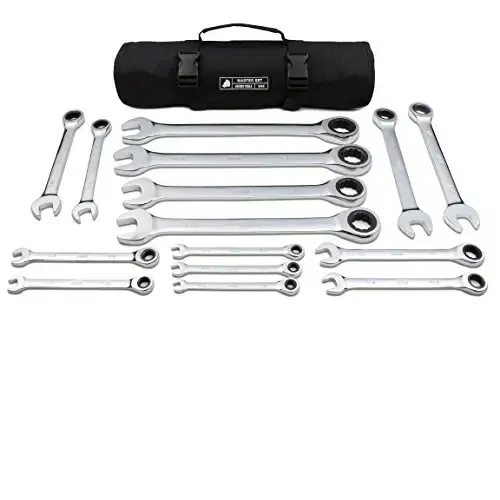Jaeger 15pc Inch TIGHTSPOT 90-Tooth Ratcheting Wrenches MASTER SET - Our LARGEST SAE/INCH SET With Bear Keeper Rollup Case 
