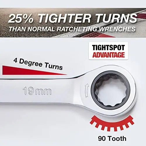 Jaeger 19 mm TIGHTSPOT Ratchet Wrench aniq harakat va metrik qattiq joylar bilan loyihalar uchun qattiqlashtirilgan, sayqallangan po'lat bilan - 4