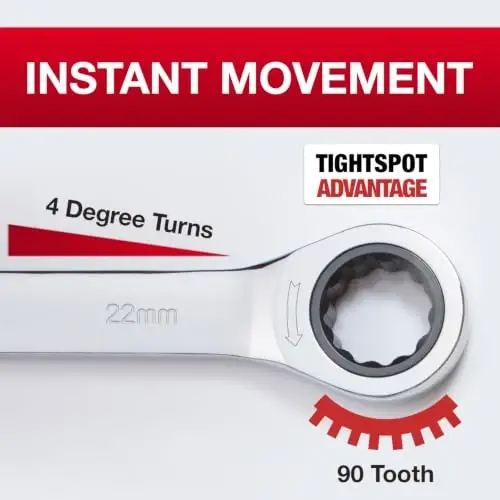 Jaeger 22 mm Ratchet Combination Wrench, Precision, Chrome Vanadium, Metric - 4