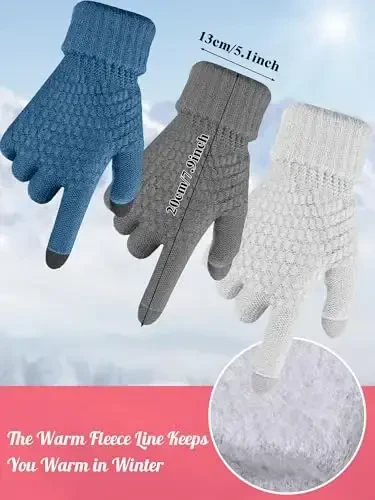 JaGely 6 Pcs Women Winter Beanie Hat Gloves Set Warm Knitted Hats and Touchscreen Gloves Lady Cold Winter Gifts for Christmas - 3