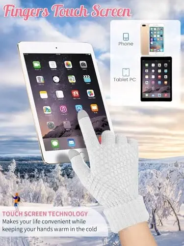 JaGely 6 Pcs Women Winter Beanie Hat Gloves Set Warm Knitted Hats and Touchscreen Gloves Lady Cold Winter Gifts for Christmas - 5