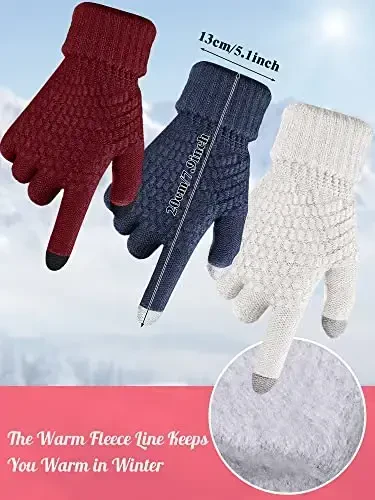 JaGely 6 Pcs Women Winter Beanie Hat Gloves Set Warm Knitted Hats and Touchscreen Gloves Lady Cold Winter Gifts for Christmas - 3