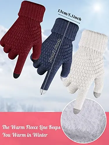 JaGely 6 Pcs Women Winter Beanie Hat Gloves Set Warm Knitted Hats and Touchscreen Gloves Lady Cold Winter Gifts for Christmas - 3