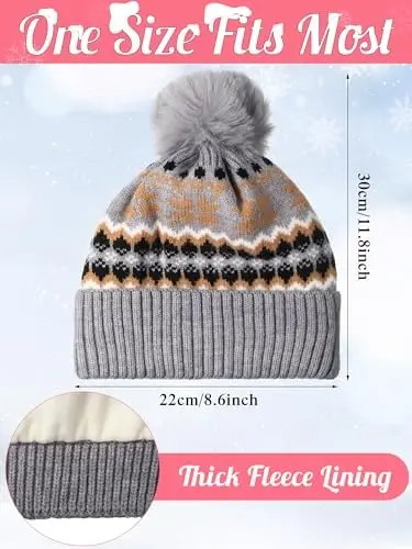 JaGely 6 Pcs Women Winter Beanie Hat Gloves Set Warm Knitted Hats and Touchscreen Gloves Lady Cold Winter Gifts for Christmas - 2