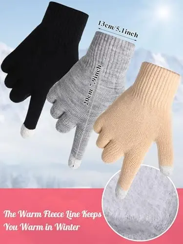 JaGely 6 Pcs Women Winter Beanie Hat Gloves Set Warm Knitted Hats and Touchscreen Gloves Lady Cold Winter Gifts for Christmas - 3