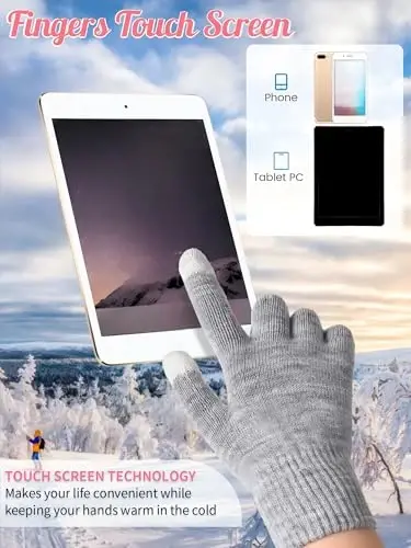 JaGely 6 Pcs Women Winter Beanie Hat Gloves Set Warm Knitted Hats and Touchscreen Gloves Lady Cold Winter Gifts for Christmas - 4