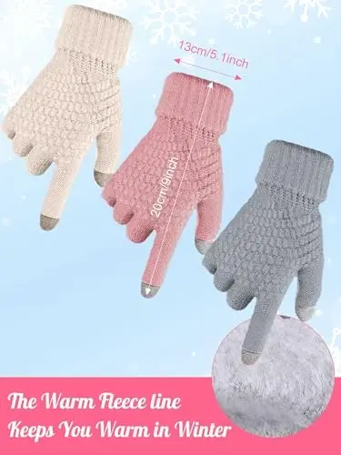 JaGely 6 Pcs Women Winter Beanie Hat Gloves Set Warm Knitted Hats and Touchscreen Gloves Lady Cold Winter Gifts for Christmas - 3