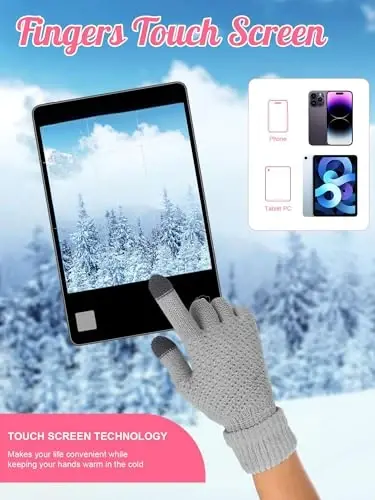 JaGely 6 Pcs Women Winter Beanie Hat Gloves Set Warm Knitted Hats and Touchscreen Gloves Lady Cold Winter Gifts for Christmas - 4