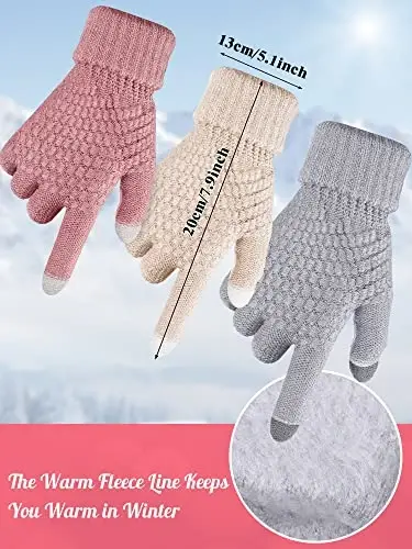 JaGely 6 Pcs Women Winter Beanie Hat Gloves Set Warm Knitted Hats and Touchscreen Gloves Lady Cold Winter Gifts for Christmas - 3