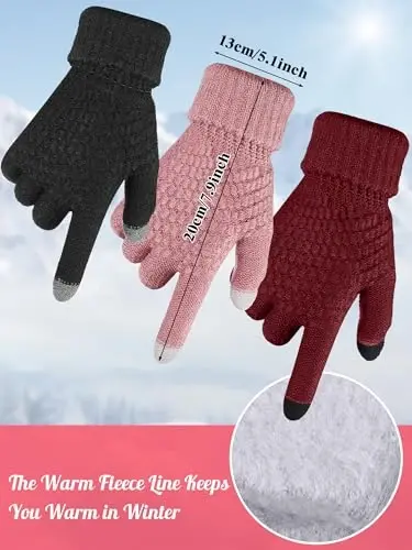 JaGely 6 Pcs Women Winter Beanie Hat Gloves Set Warm Knitted Hats and Touchscreen Gloves Lady Cold Winter Gifts for Christmas - 4